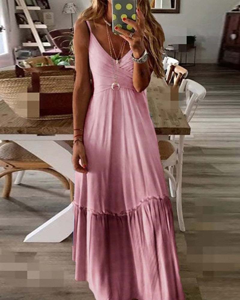 Ombre Spaghetti Strap Fill Hem Maxi Dress