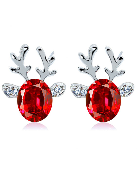 1Pair Christmas Reindeer Shaped Gem Stone Earrings