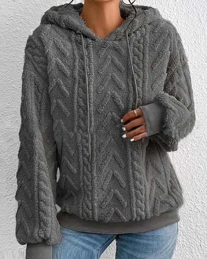 Fuzzy Cable Textured Casual Hoodie