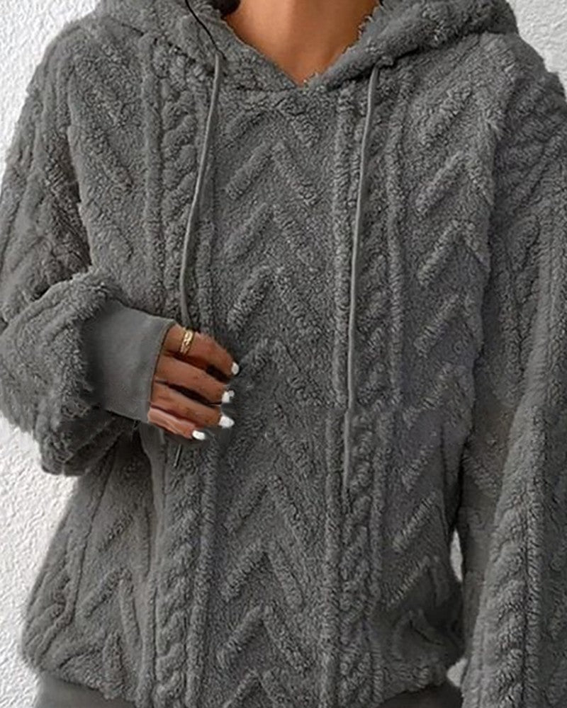 Fuzzy Cable Textured Casual Hoodie