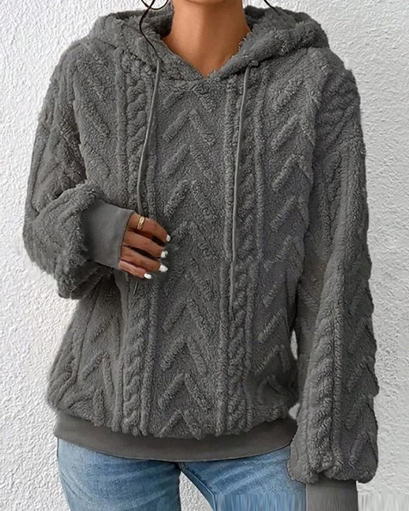 Fuzzy Cable Textured Casual Hoodie