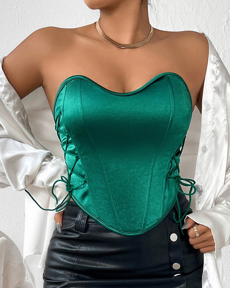 Lace up Fishbone Hanky Hem Corset Top