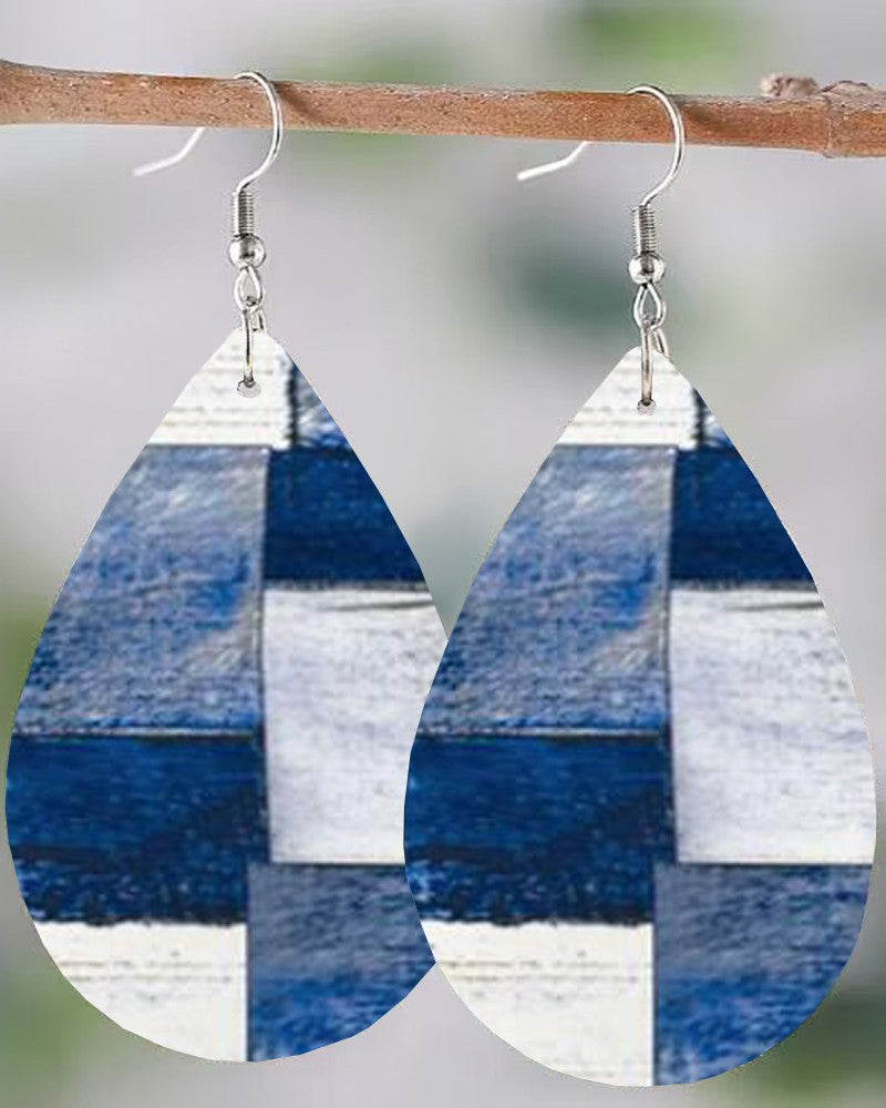 1pc Denim Look Print Waterdrop Shaped Dangle Hook Earrings