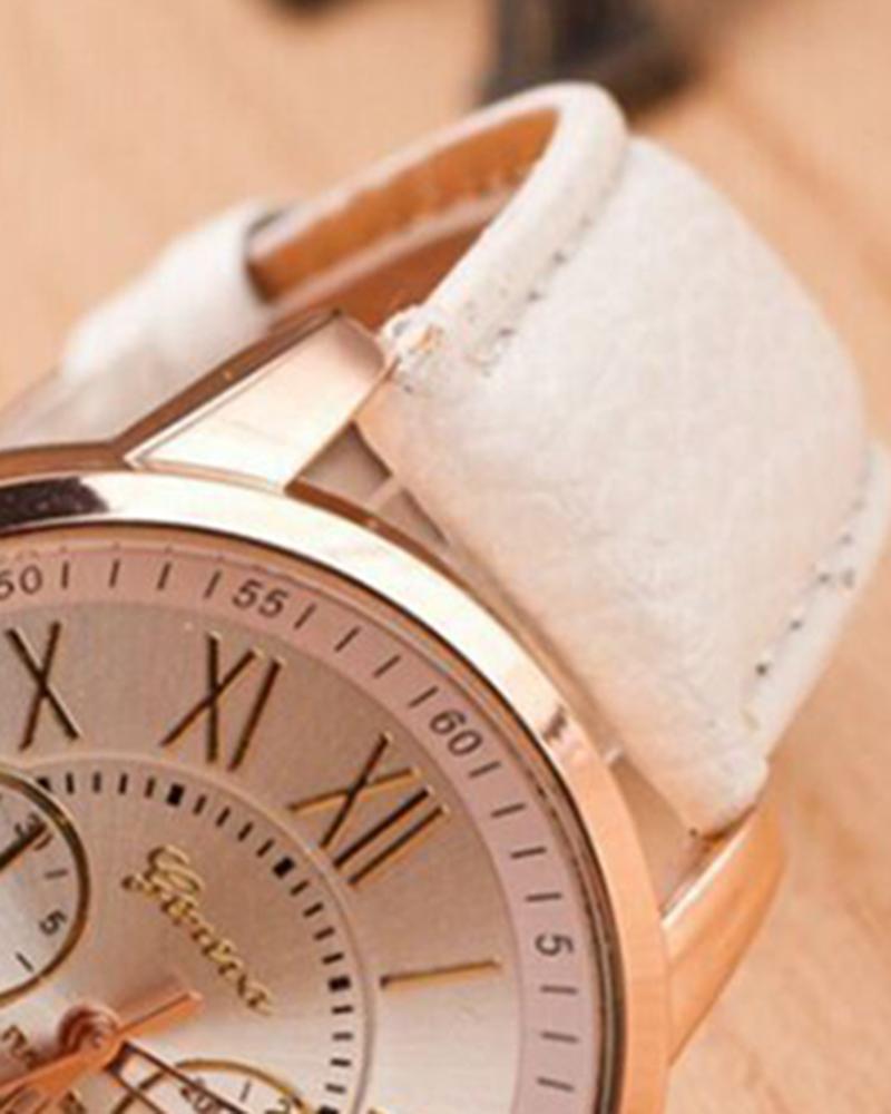 1pc Leather Band Quartz Watch