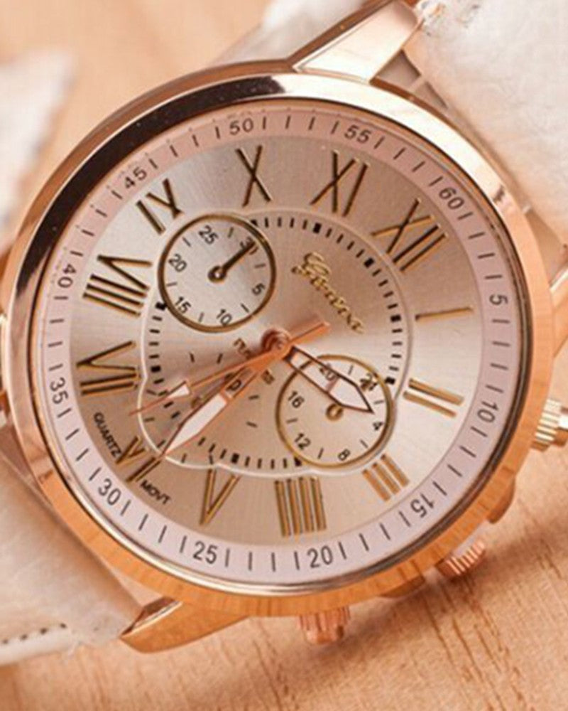 1pc Leather Band Quartz Watch