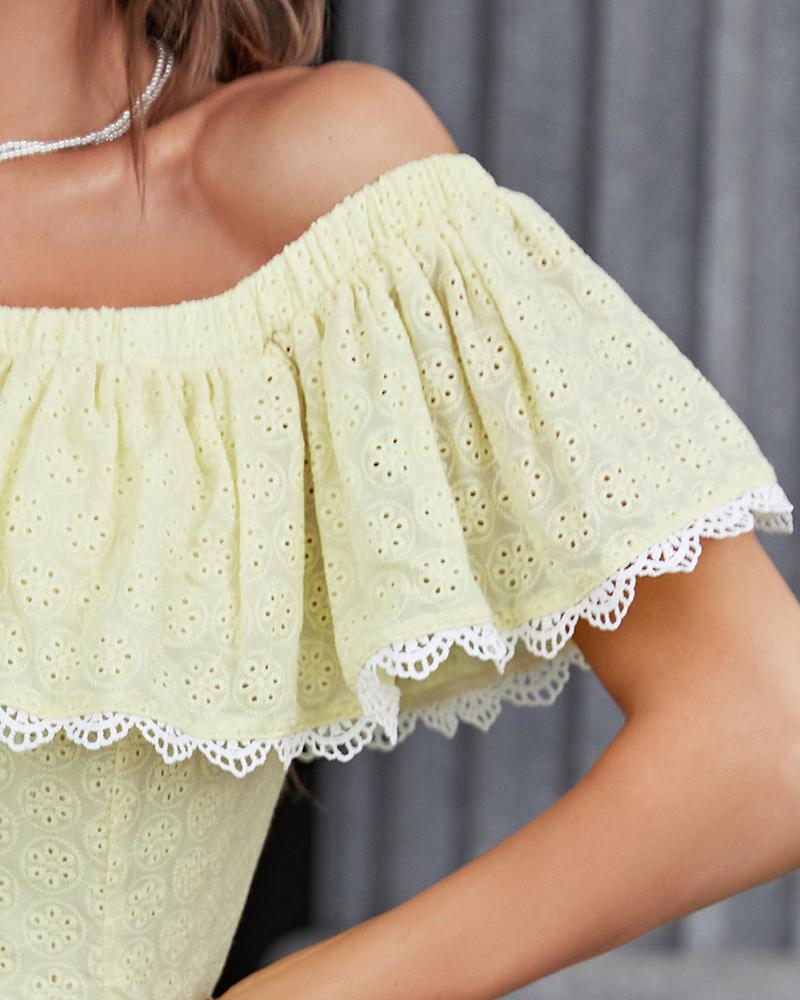 Off Shoulder Eyelet Embroidery Lace Trim Casual Dress