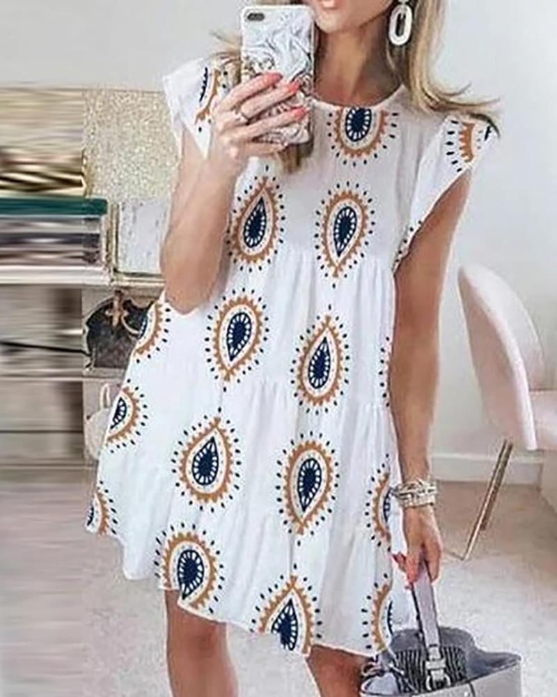 Paisley Print Ruffles Casual Dress