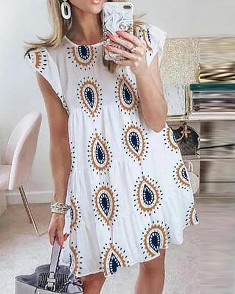 Paisley Print Ruffles Casual Dress