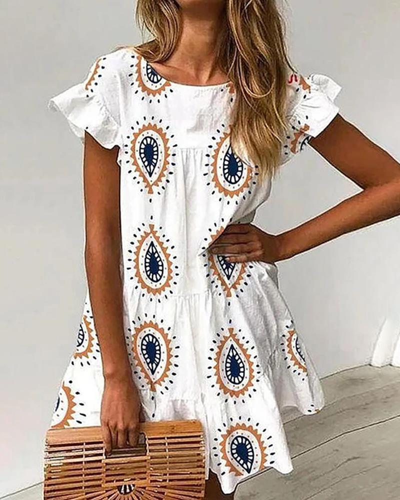 Paisley Print Ruffles Casual Dress