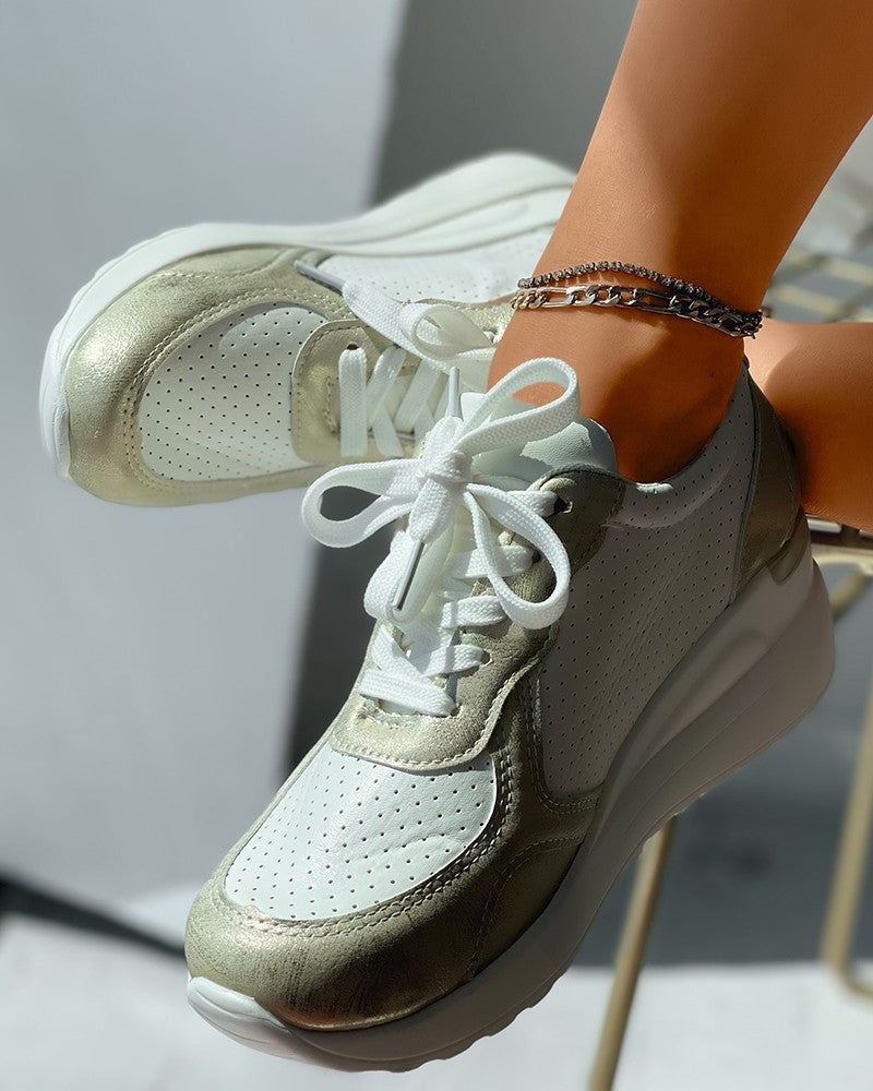 Colorblock Lace up Front Flatform Sneaker