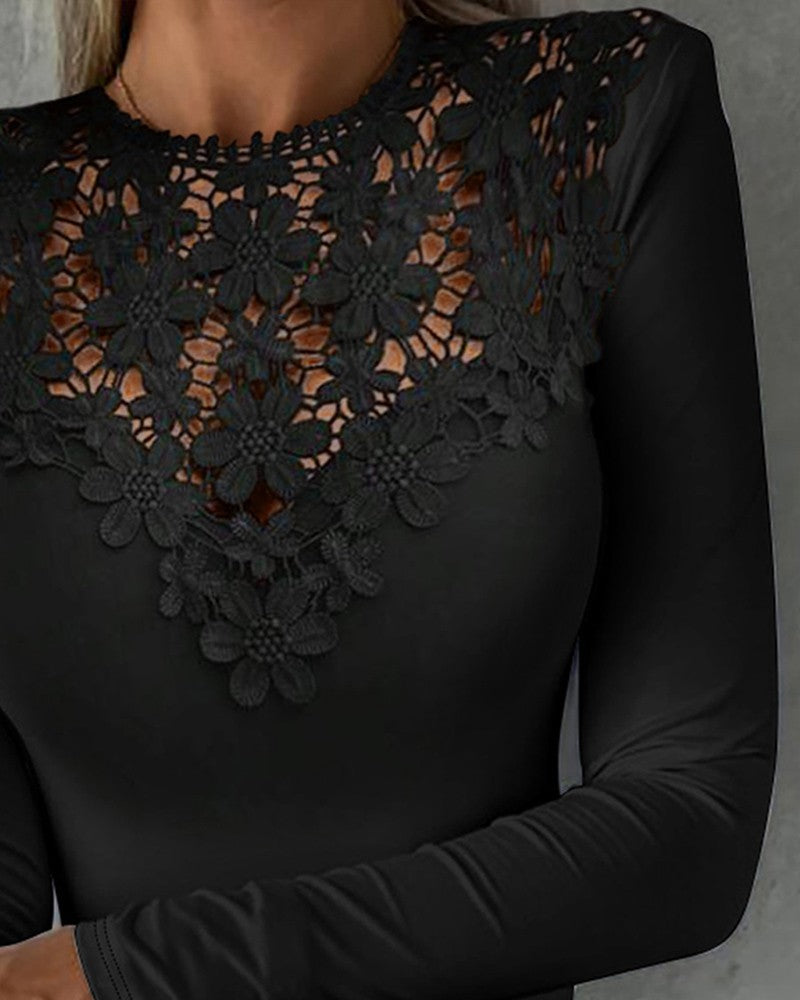 Lace Patch Long Sleeve Top