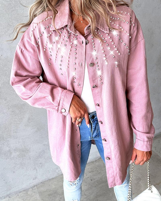 Studded Beaded Buttoned Denim Jacket