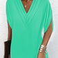 Half Sleeve V Neck Ruched Casual Dress