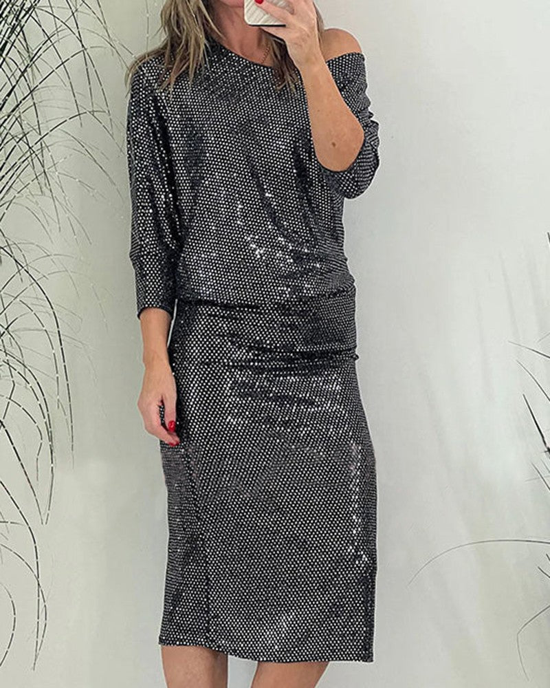 Round Neck Allover Sequin Dress