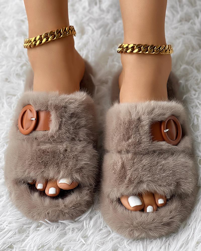 Buckled Fluffy Soft Winter Slippers