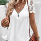 Contrast Lace Zipper Design V Neck Top