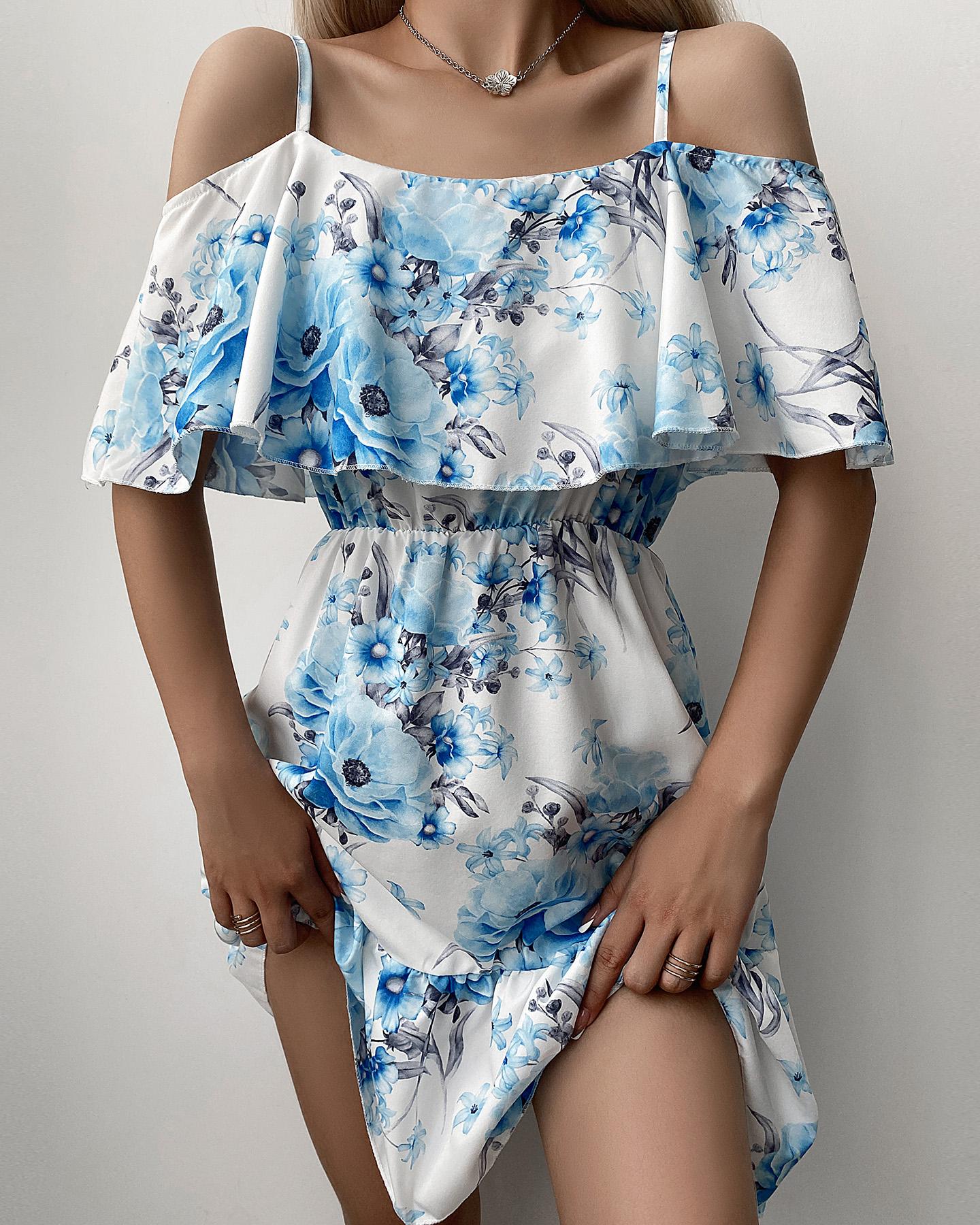 Cold Shoulder Layered Floral Print Dress