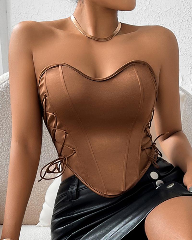 Lace up Fishbone Hanky Hem Corset Top