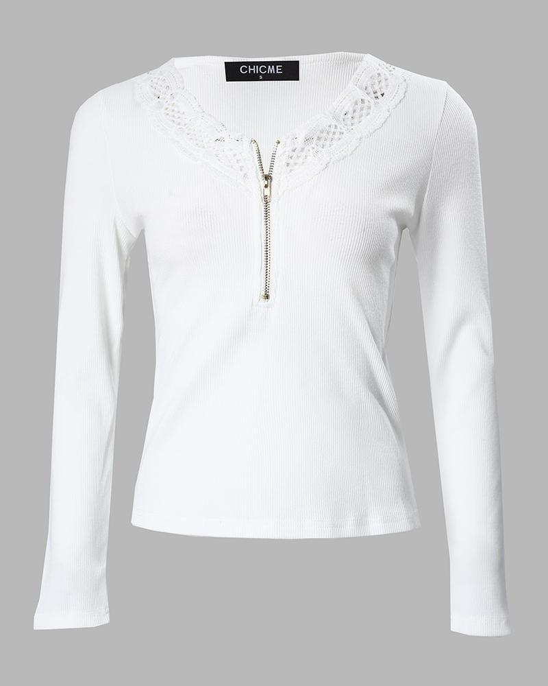 Lace Trim Zipper Design Top