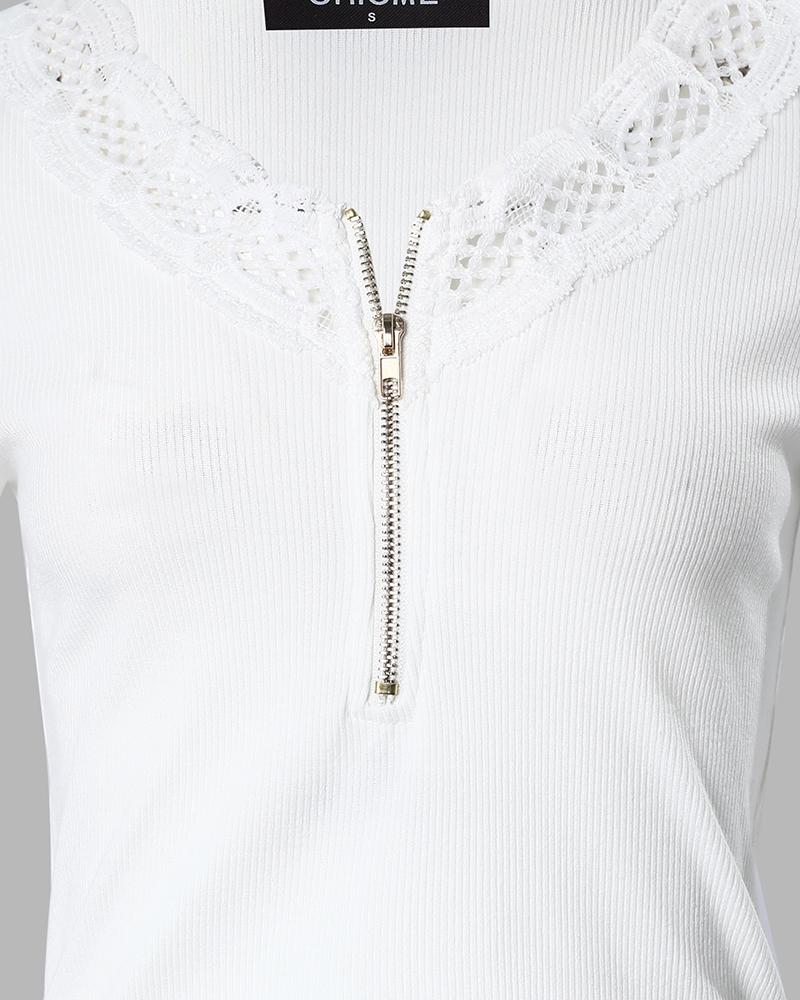 Lace Trim Zipper Design Top