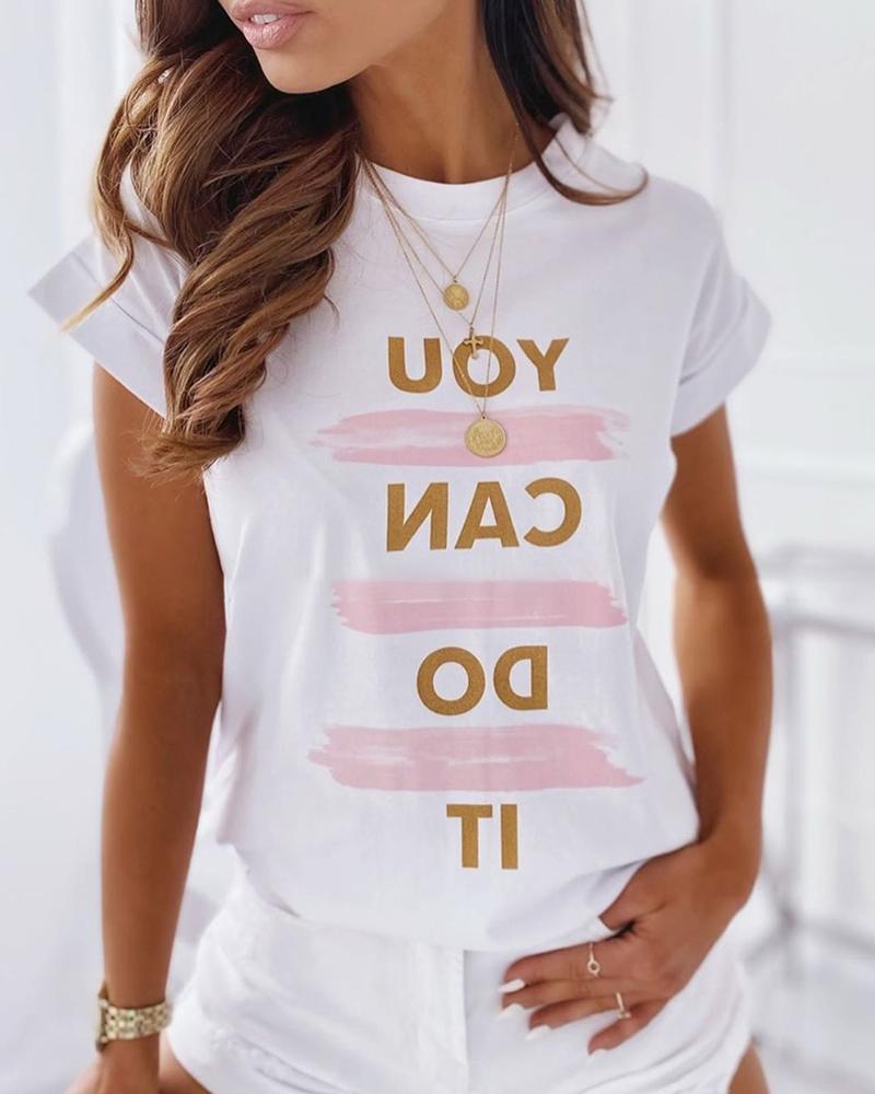 Letter Print Colorblock Short Sleeve T shirt