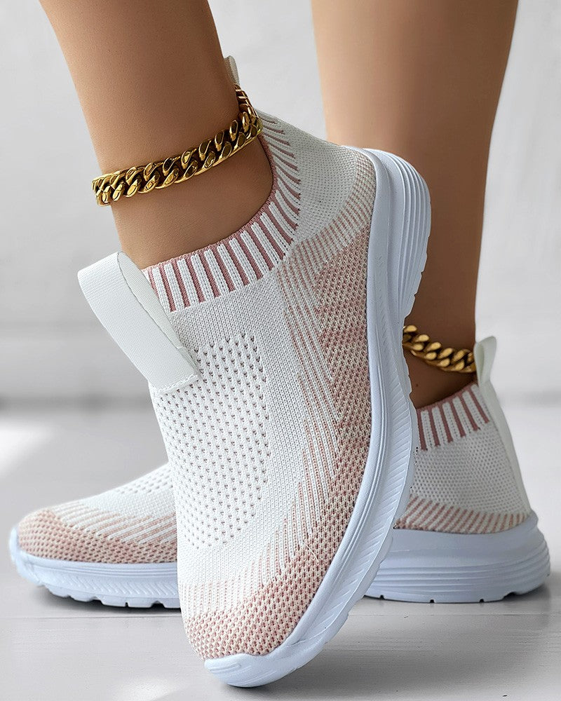 Colorblock Slip On Knit Running Sneakers