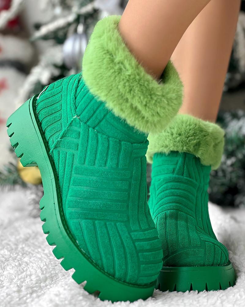 Fuzzy Textured Platform Lined Ankle Boots