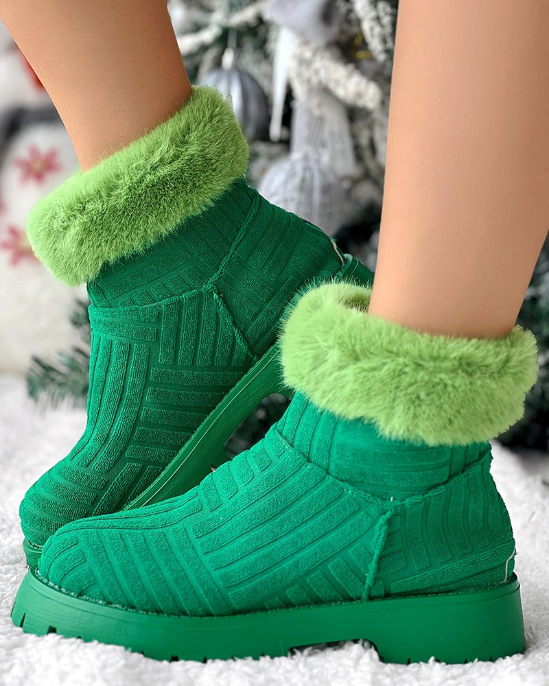 Fuzzy Textured Platform Lined Ankle Boots