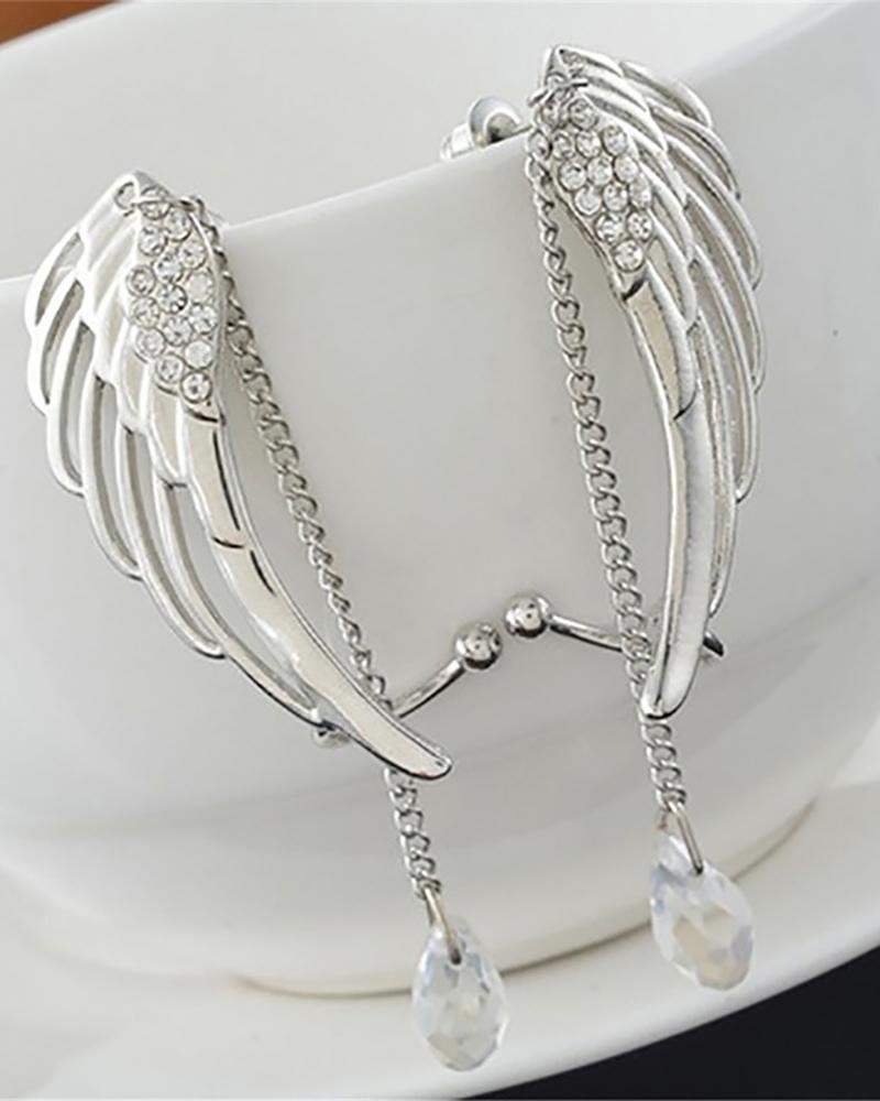 1Pair Wings Shaped Rhinestone Decor Waterdrop Earrings