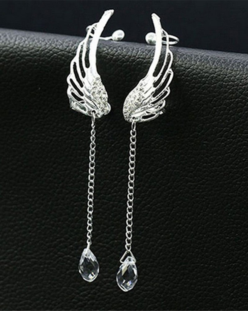 1Pair Wings Shaped Rhinestone Decor Waterdrop Earrings