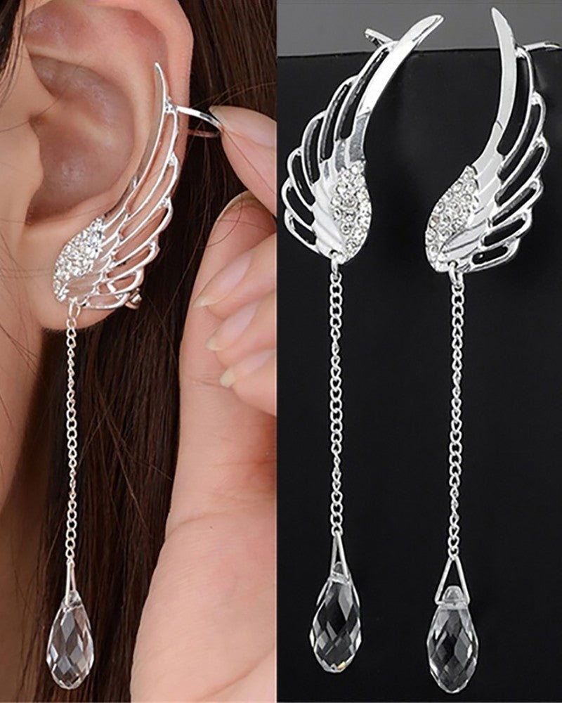 1Pair Wings Shaped Rhinestone Decor Waterdrop Earrings