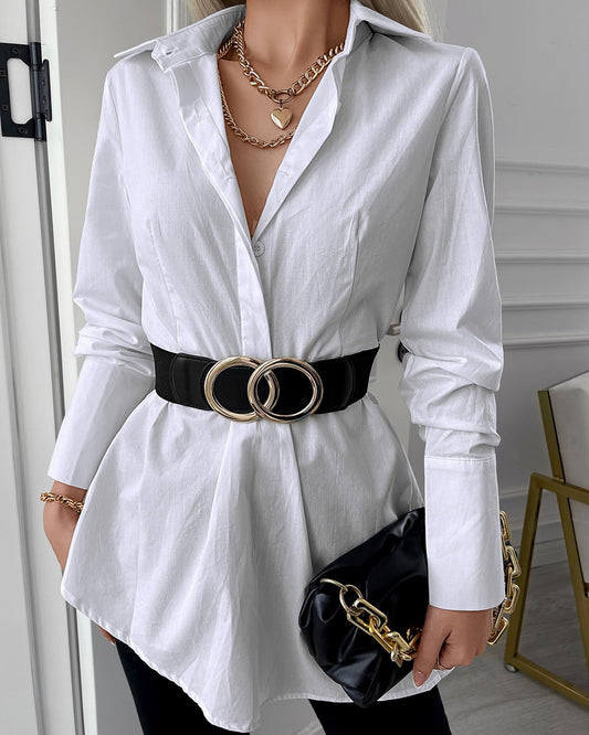 Plain Lantern Sleeve Asymmetrical Top