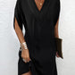 Half Sleeve V Neck Ruched Casual Dress