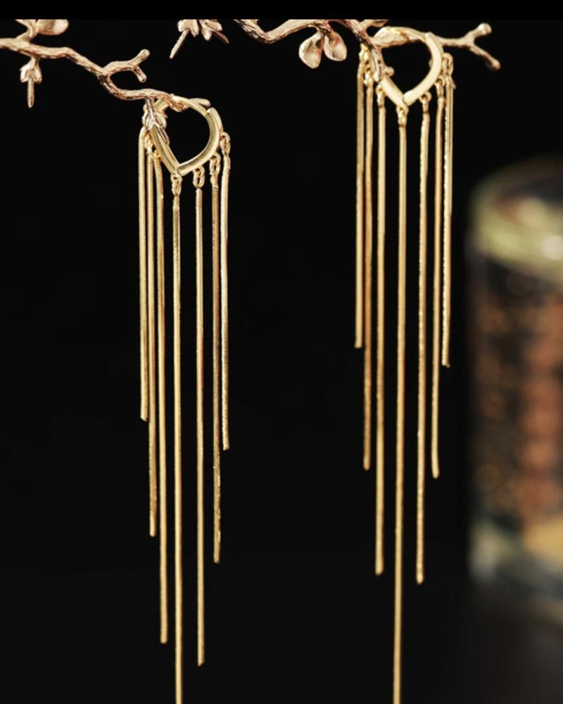 1Pair Tassel Design Trendy Hoop Drop Earrings