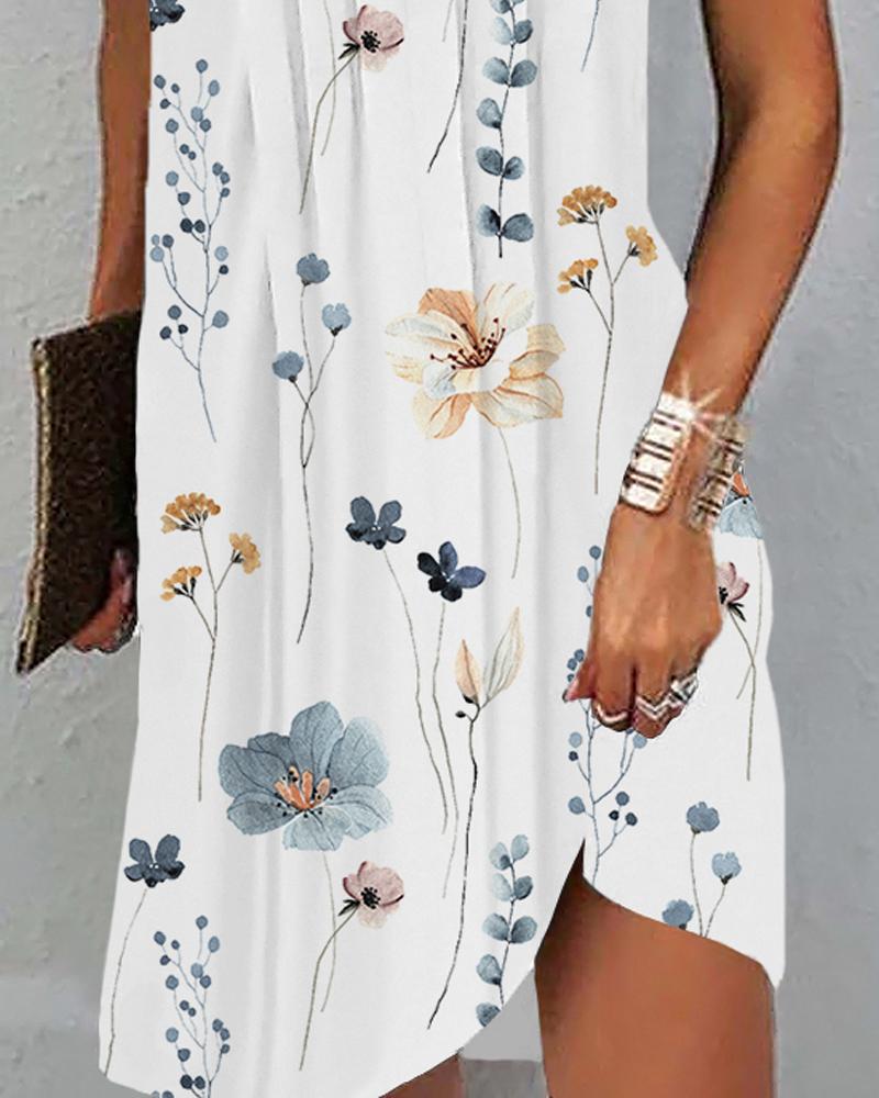 Floral Print Notch Neck Ruched Casual Dress