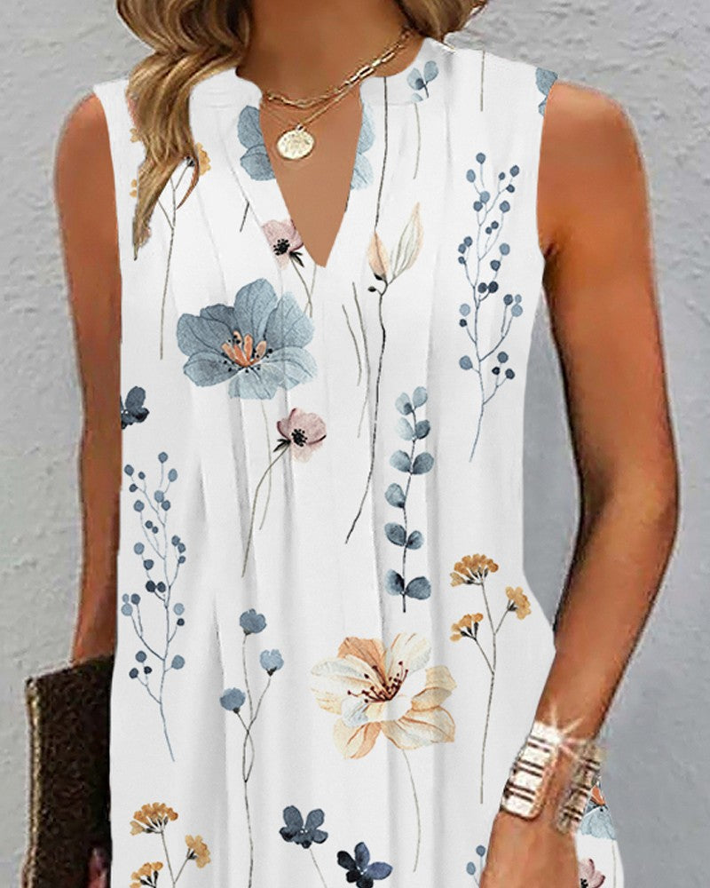 Floral Print Notch Neck Ruched Casual Dress