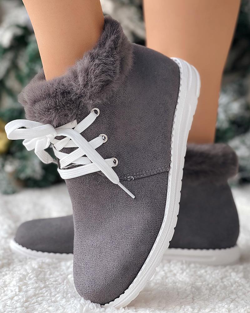 Christmas Fuzzy Detail Lined Ankle Boots