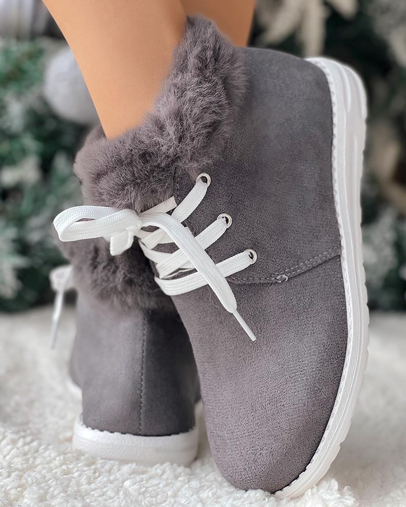 Christmas Fuzzy Detail Lined Ankle Boots