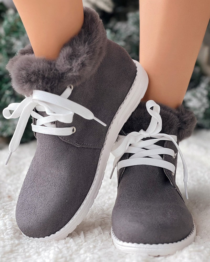 Christmas Fuzzy Detail Lined Ankle Boots