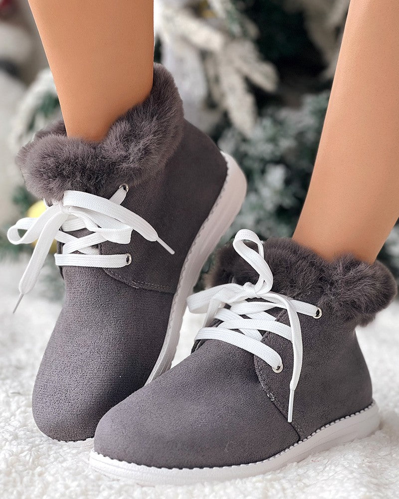 Christmas Fuzzy Detail Lined Ankle Boots