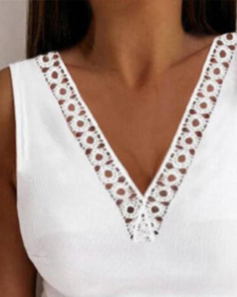 Contrast Lace V Neck Tank Top