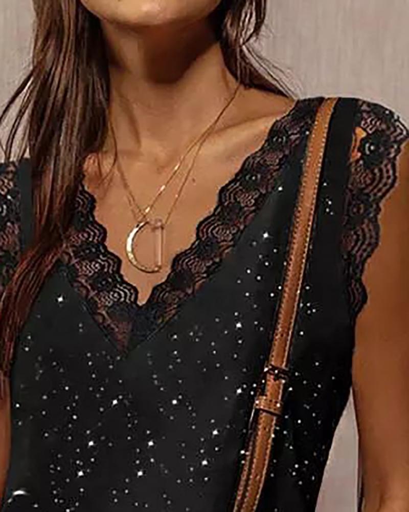 Glitter Crochet Lace Patch Tank Top