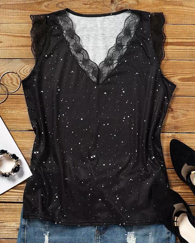 Glitter Crochet Lace Patch Tank Top