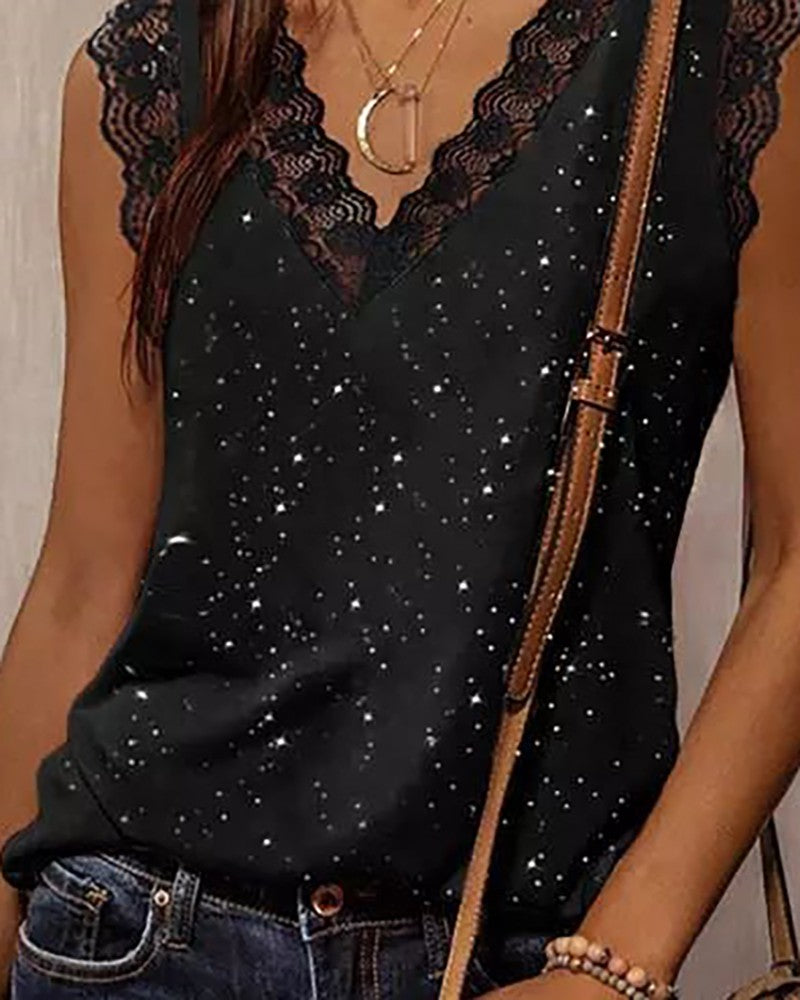 Glitter Crochet Lace Patch Tank Top