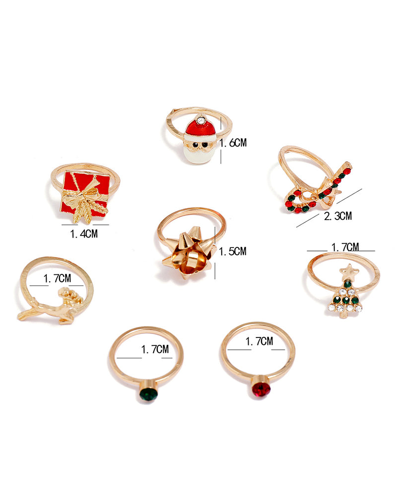 8pcs Christmas Santa Tree Gift Elk Candy Cane Rings Set