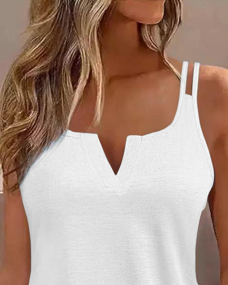 Notch Neck Double Strap Tank Top