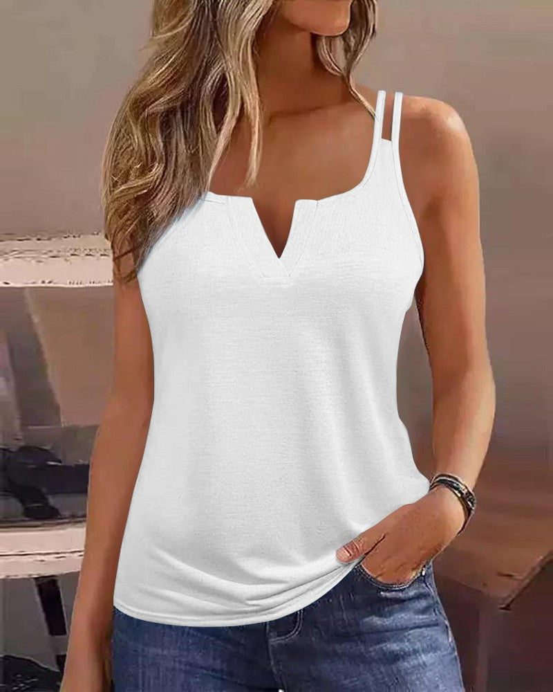 Notch Neck Double Strap Tank Top