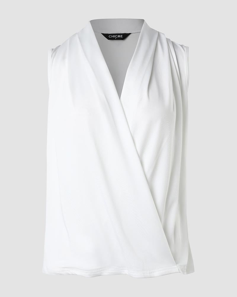 Ruched V Neck Sleeveless Wrap Top