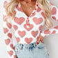 Heart Print Buttoned V Neck Bodysuit