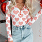 Heart Print Buttoned V Neck Bodysuit